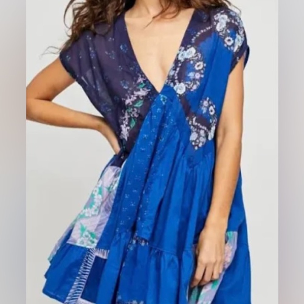 FREE PEOPLE NWOT womens blue print dress